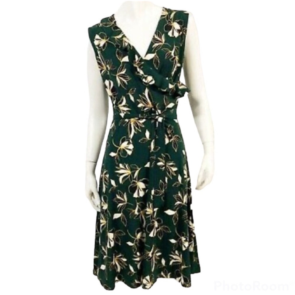 Leota Felicity Sleeveless Ruffle Perfect Faux Wrap Dress